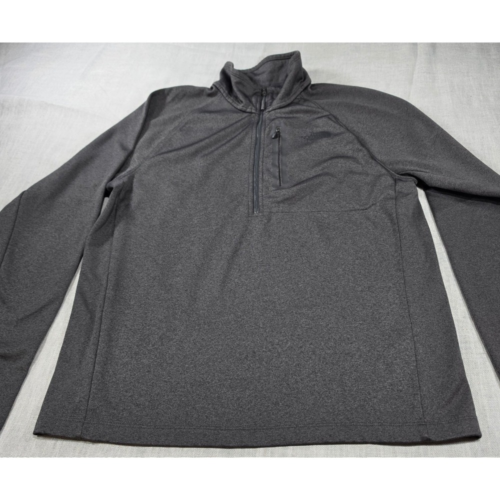 The North Face 1/4 Zip Pullover Mens L Gray Good Heathered Chest Pocket Logo